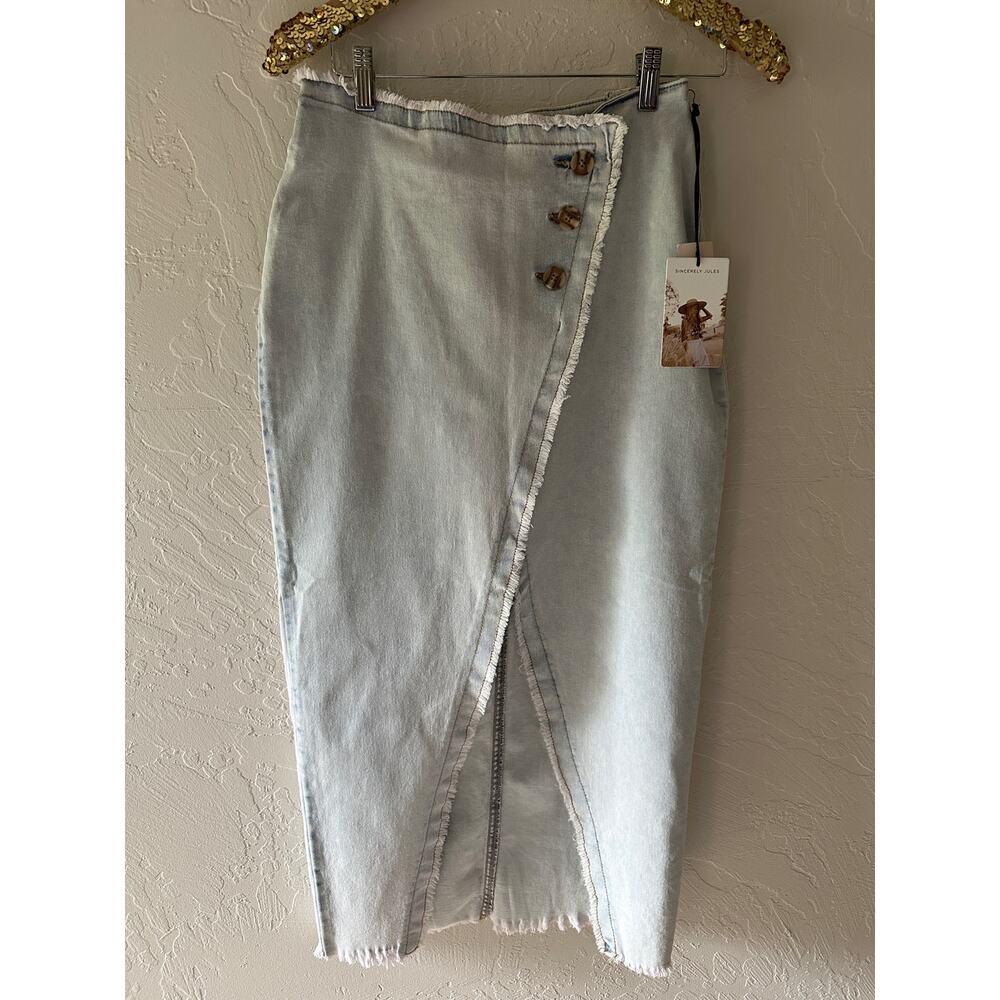 SINCERELY JULES | Boho Denim Y2K 90s Fringe Asymmetrical Skirt Size Small 5 /27